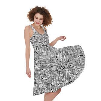 Ethnic Zentangle Pattern Print Sleeveless Knee Length Dress | Newhawaiianshirts CA