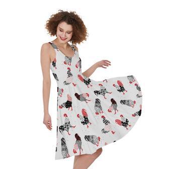 Exotic Chicken Pattern Print Sleeveless Knee Length Dress | Newhawaiianshirts DE