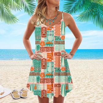 Exotic Tiki Pattern Spaghetti Strap Summer Dress | Newhawaiianshirts DE