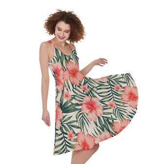 Exotic Tropical Hibiscus Pattern Print Sleeveless Knee Length Dress | Newhawaiianshirts CA