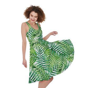 Exotic Tropical Leaf Pattern Print Sleeveless Knee Length Dress | Newhawaiianshirts CA