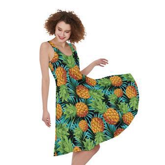 Exotic Tropical Pineapple Pattern Print Sleeveless Knee Length Dress | Newhawaiianshirts UK