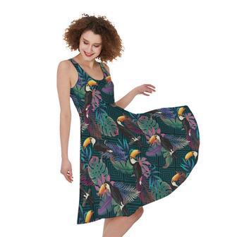 Exotic Tropical Toucan Pattern Print Sleeveless Knee Length Dress | Newhawaiianshirts UK