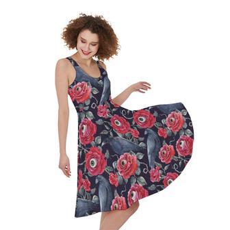 Eyeball Rose Pattern Print Sleeveless Knee Length Dress | Newhawaiianshirts DE