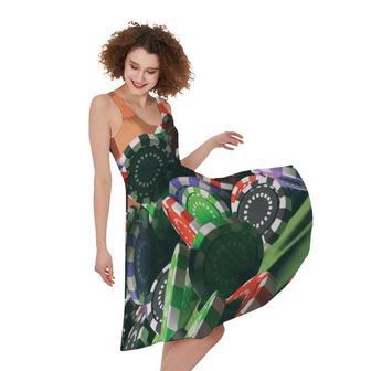 Falling Poker Chips Print Sleeveless Knee Length Dress | Newhawaiianshirts