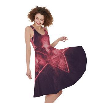 Fiery Star of David Print Sleeveless Knee Length Dress | Newhawaiianshirts