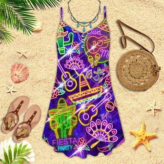 Fiesta Mexican Party Neon Spaghetti Strap Summer Dress | Newhawaiianshirts UK