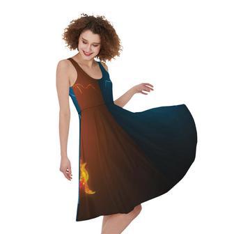 Fire And Ice Dragons Print Sleeveless Knee Length Dress | Newhawaiianshirts AU