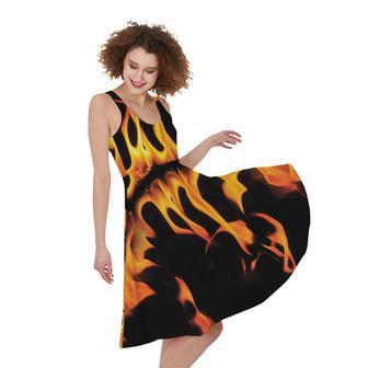 Fire Flame Burning Print Sleeveless Knee Length Dress | Newhawaiianshirts CA