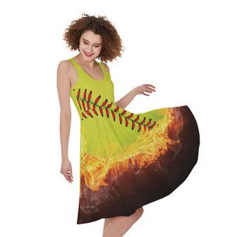 Fireball Softball Print Sleeveless Knee Length Dress | Newhawaiianshirts CA