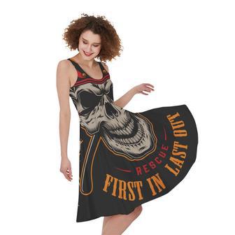 Firefighter First In Last Out Print Sleeveless Knee Length Dress | Newhawaiianshirts CA