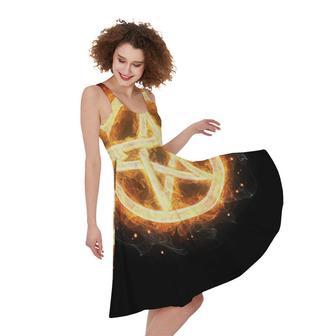 Flame Pentagram Print Sleeveless Knee Length Dress | Newhawaiianshirts DE