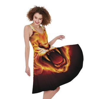 Flame Tiger Print Sleeveless Knee Length Dress | Newhawaiianshirts UK