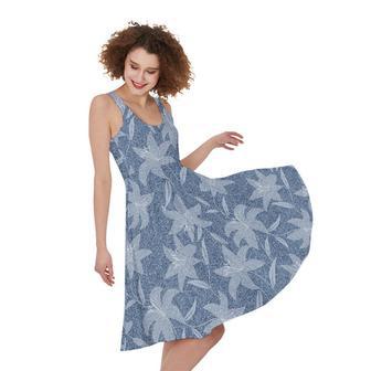 Floral Denim Jeans Pattern Print Sleeveless Knee Length Dress | Newhawaiianshirts UK