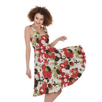 Floral Kimono Pattern Print Sleeveless Knee Length Dress | Newhawaiianshirts CA