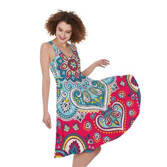 Floral Paisley Mandala Print Sleeveless Knee Length Dress | Newhawaiianshirts