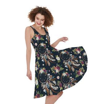 Flower Dream Catcher Pattern Print Sleeveless Knee Length Dress | Newhawaiianshirts UK