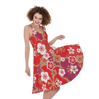 Flower Kimono Pattern Print Sleeveless Knee Length Dress | Newhawaiianshirts CA