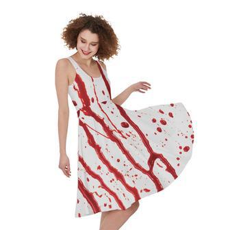 Flowing Red Blood Print Sleeveless Knee Length Dress | Newhawaiianshirts DE