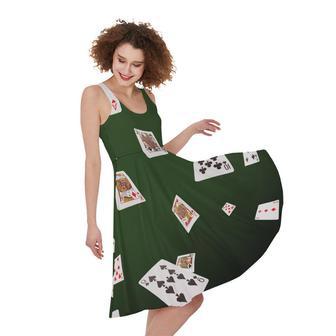 Flying Poker Cards Print Sleeveless Knee Length Dress | Newhawaiianshirts CA