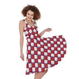 Fourth of July American Plaid Print Sleeveless Knee Length Dress | Newhawaiianshirts AU