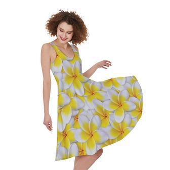 Frangipani Flower Print Sleeveless Knee Length Dress | Newhawaiianshirts AU