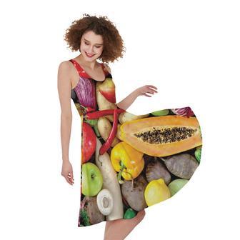 Fresh Fruits And Vegetables Print Sleeveless Knee Length Dress | Newhawaiianshirts CA