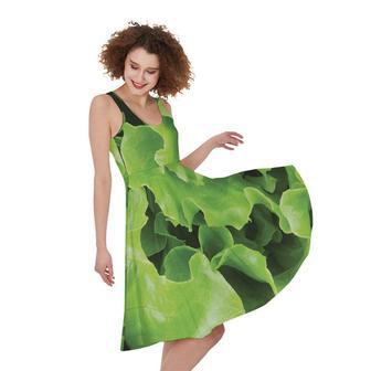 Fresh Lettuce Leaves Print Sleeveless Knee Length Dress | Newhawaiianshirts CA