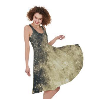 Full Moon And Night Stars Print Sleeveless Knee Length Dress | Newhawaiianshirts UK