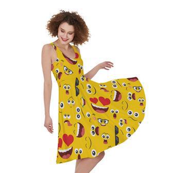 Funny Emoji Pattern Print Sleeveless Knee Length Dress | Newhawaiianshirts