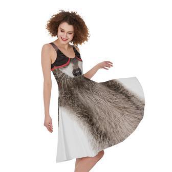 Funny Raccoon Print Sleeveless Knee Length Dress | Newhawaiianshirts DE