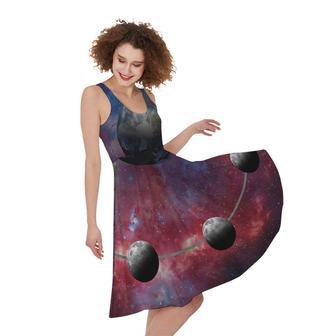 Galaxy Lunar Phase Print Sleeveless Knee Length Dress | Newhawaiianshirts UK