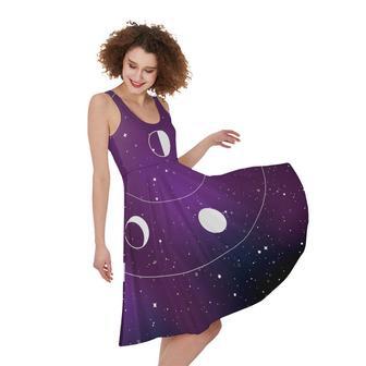 Galaxy Moon Phase Print Sleeveless Knee Length Dress | Newhawaiianshirts UK