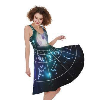 Galaxy Zodiac Wheel Print Sleeveless Knee Length Dress | Newhawaiianshirts