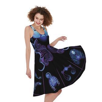 Gemini And Astrological Signs Print Sleeveless Knee Length Dress | Newhawaiianshirts UK