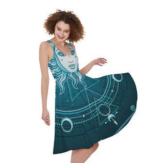 Geometric Celestial Sun And Moon Print Sleeveless Knee Length Dress | Newhawaiianshirts DE