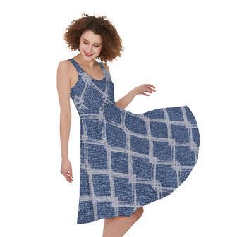 Geometric Denim Jeans Pattern Print Sleeveless Knee Length Dress | Newhawaiianshirts UK