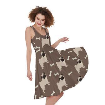 Geometric Pug Pattern Print Sleeveless Knee Length Dress | Newhawaiianshirts DE