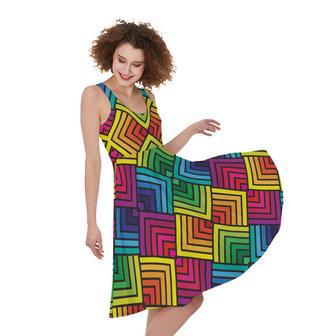 Geometric Rainbow Pattern Print Sleeveless Knee Length Dress | Newhawaiianshirts AU