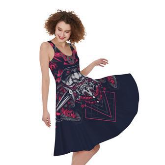 Geometric Samurai Mask Print Sleeveless Knee Length Dress | Newhawaiianshirts DE