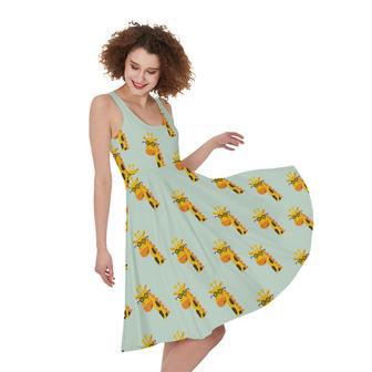 Giraffe With Glasses Pattern Print Sleeveless Knee Length Dress | Newhawaiianshirts AU