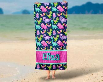 Girl Dinosaur Personalized Beach Towels Unique Birthday Vacation Gift | Newhawaiianshirts UK