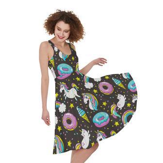 Girly Unicorn Donut Pattern Print Sleeveless Knee Length Dress | Newhawaiianshirts