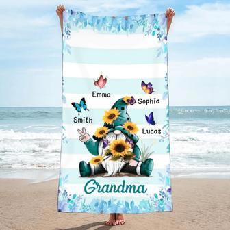 Gnome Grandma Butterfly Personalized Beach Towels Mom Summer Gift | Newhawaiianshirts