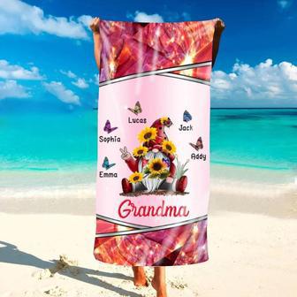 Gnome Sunflower Personalized Grandma Beach Towels Unique Summer Gift | Newhawaiianshirts AU