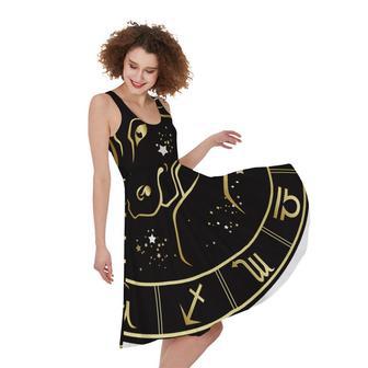 Gold And Black Taurus Sign Print Sleeveless Knee Length Dress | Newhawaiianshirts CA