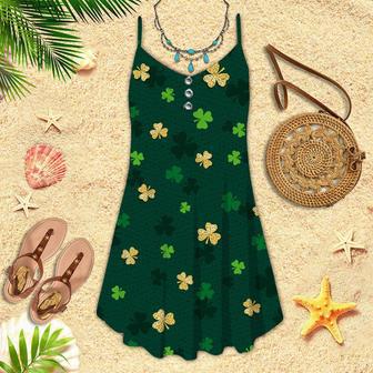 Gold And Green Shamrock Saint Patrick’S Day Spaghetti Strap Summer Dress | Newhawaiianshirts CA