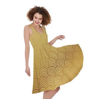 Gold Chinese Pattern Print Sleeveless Knee Length Dress | Newhawaiianshirts UK