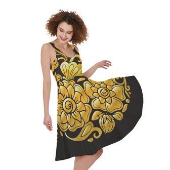 Gold Easter Egg Print Sleeveless Knee Length Dress | Newhawaiianshirts DE