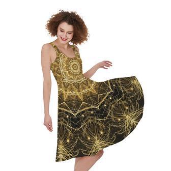 Gold Kaleidoscope Print Sleeveless Knee Length Dress | Newhawaiianshirts AU